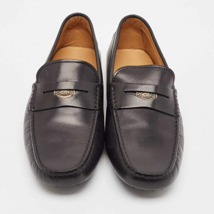 Pre Owned Tod's Black Leather Slip On Loafers Size 40