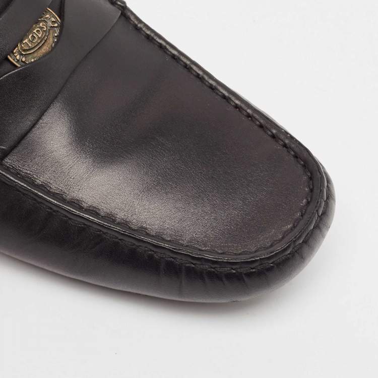 Pre Owned Tod's Black Leather Slip On Loafers Size 40