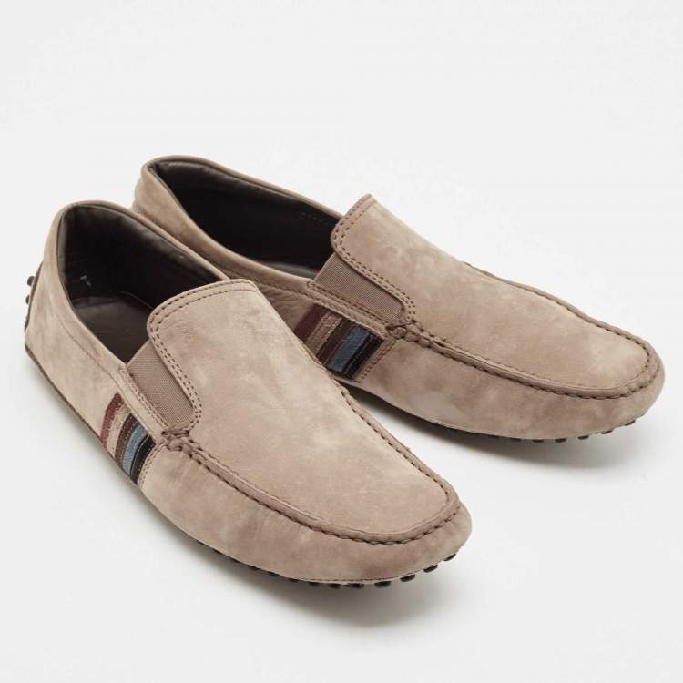 Pre Owned Tod's Olive Green Nubuck Leather Slip On Loafers Size 40