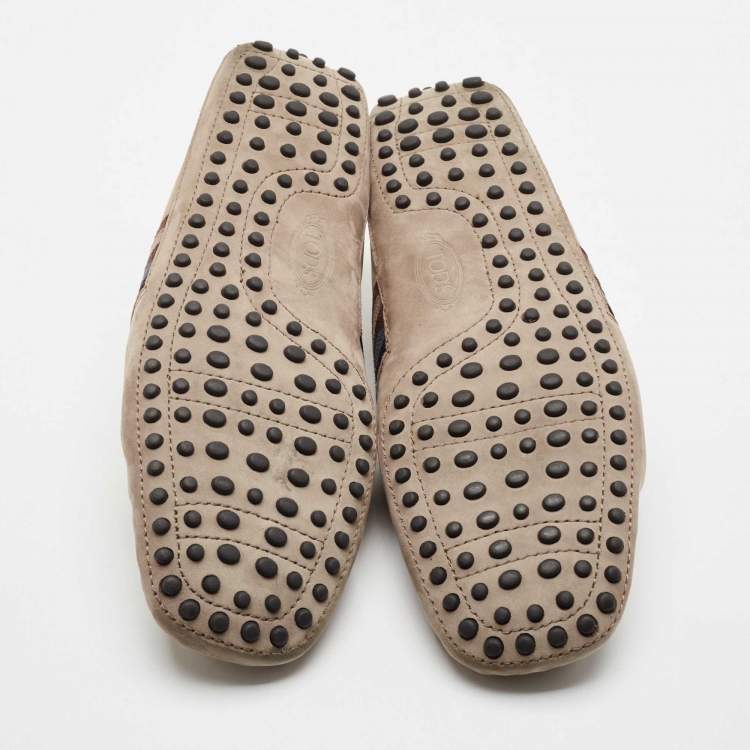 Pre Owned Tod's Olive Green Nubuck Leather Slip On Loafers Size 40