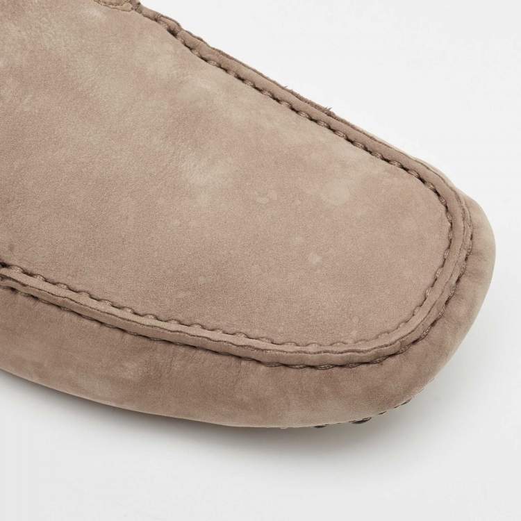 Pre Owned Tod's Olive Green Nubuck Leather Slip On Loafers Size 40