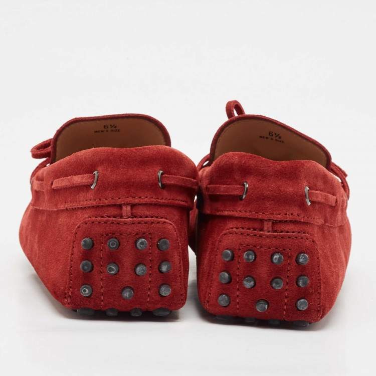 Pre Owned Tod's Red Suede Bow Slip On Loafers Size 40