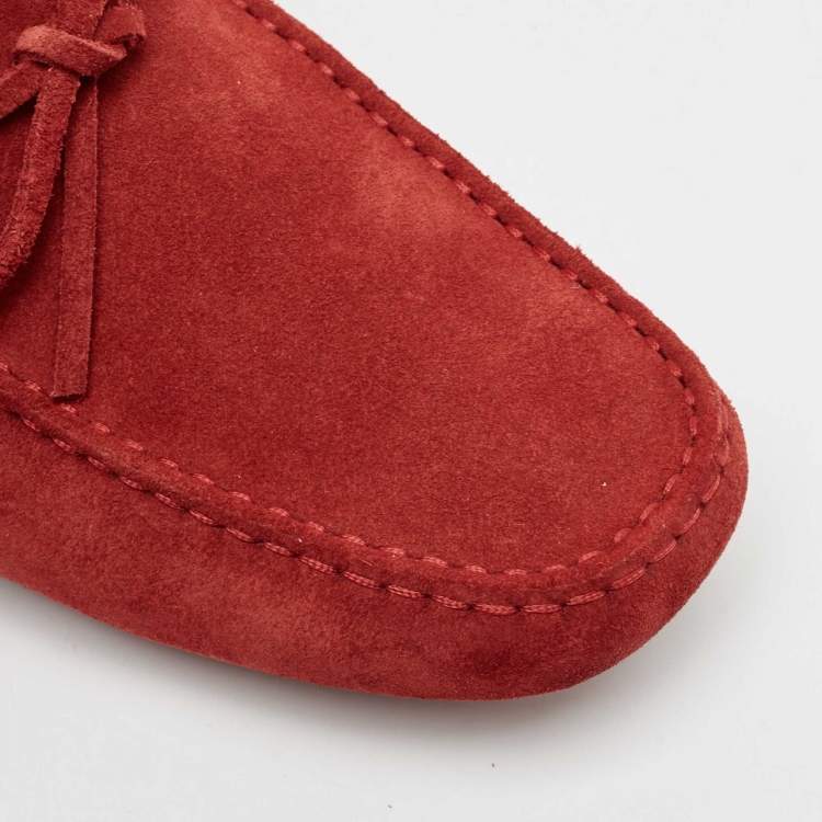Pre Owned Tod's Red Suede Bow Slip On Loafers Size 40