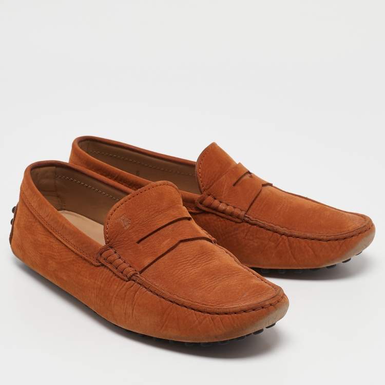 Pre Owned Tod's Brown Nubuck Leather Driver Loafers Size 39.5