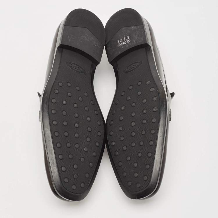 Pre Owned Tod's Black Leather Double T Slip On Loafers Size 47
