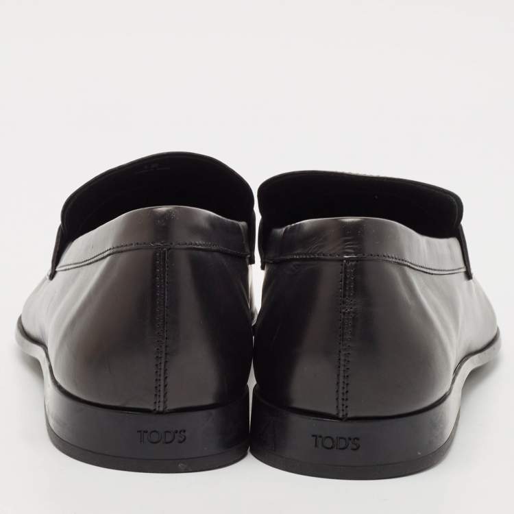 Pre Owned Tod's Black Leather Double T Slip On Loafers Size 47