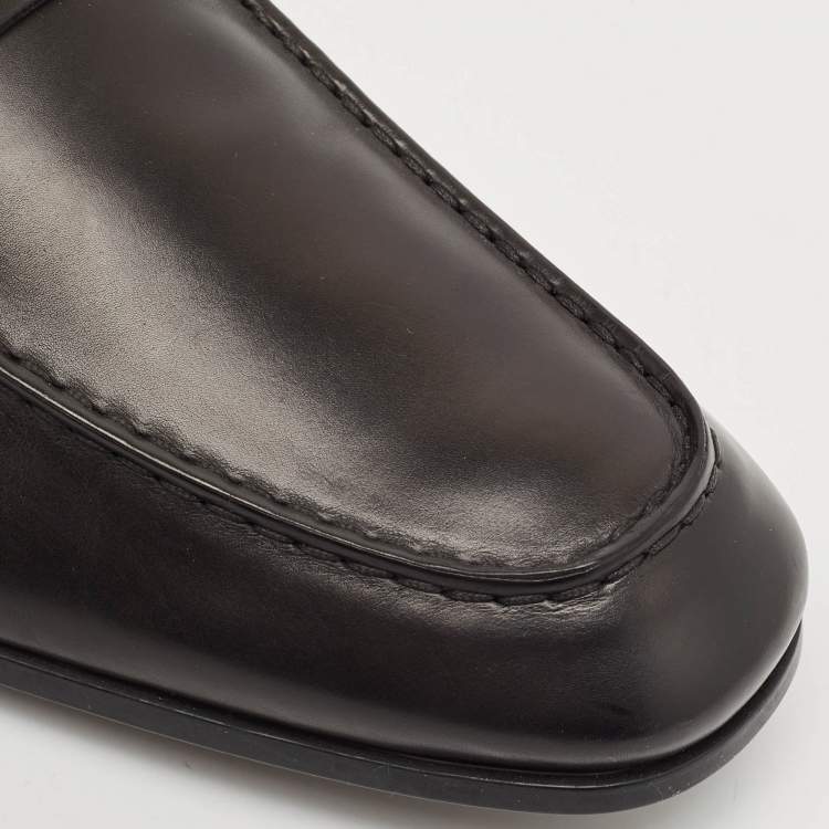 Pre Owned Tod's Black Leather Double T Slip On Loafers Size 47