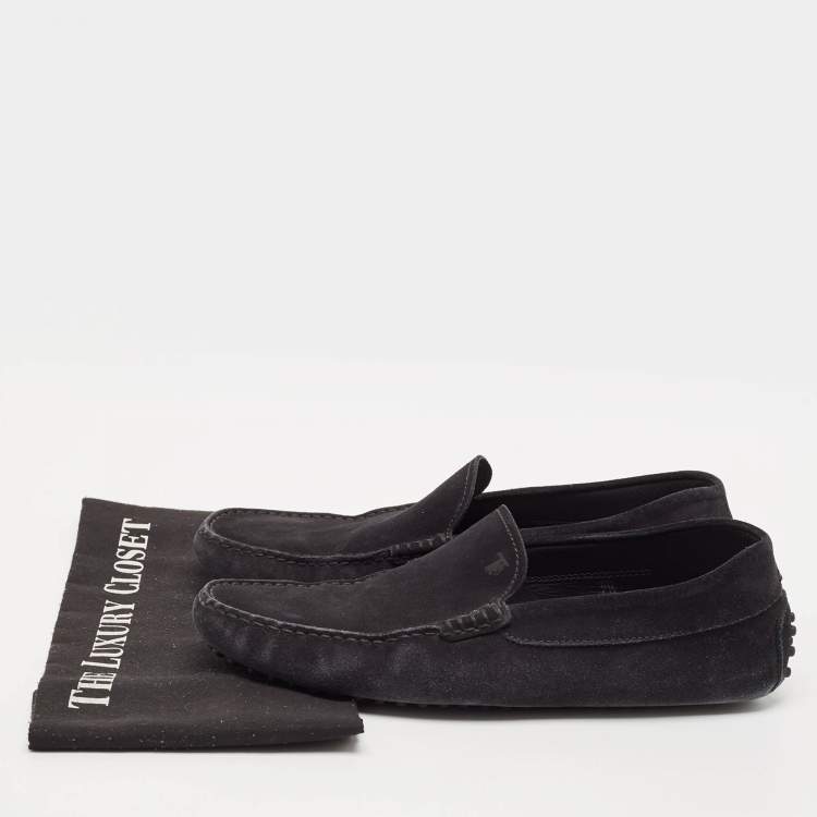 Pre Owned Tod's Black Suede Bow Slip On Loafers Size 41.5