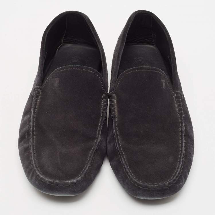 Pre Owned Tod's Black Suede Bow Slip On Loafers Size 41.5