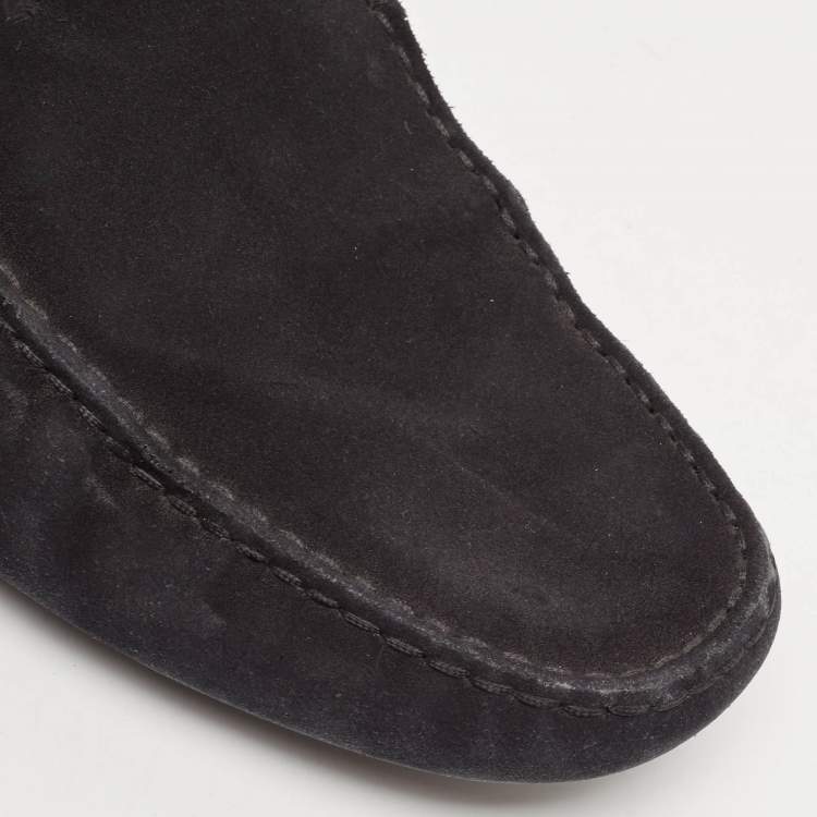 Pre Owned Tod's Black Suede Bow Slip On Loafers Size 41.5