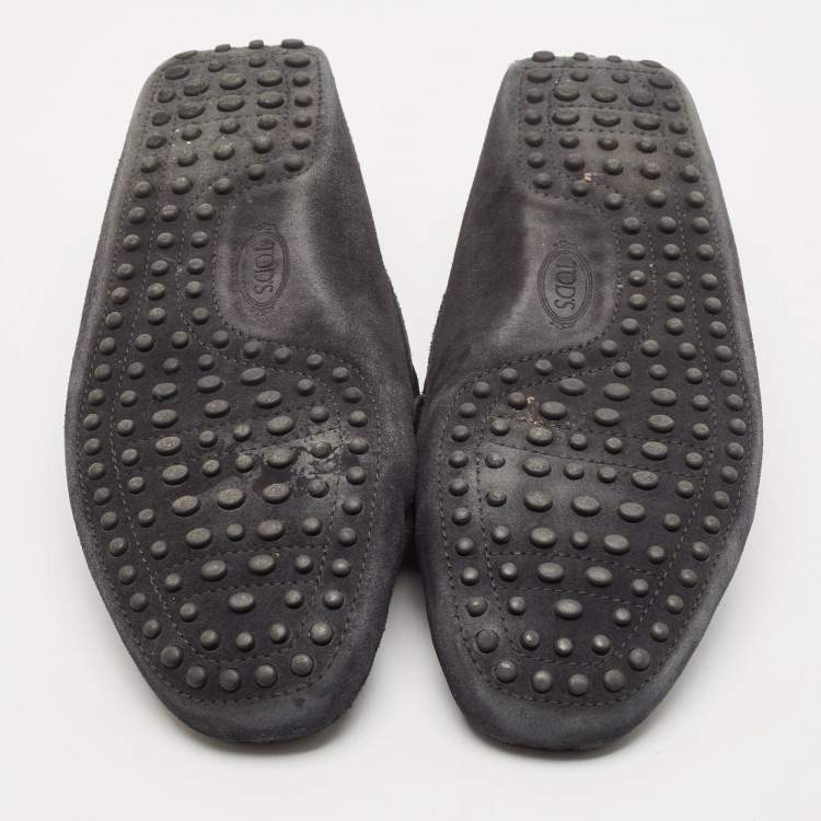 Pre Owned Tod's Black Suede Bow Slip On Loafers Size 41.5