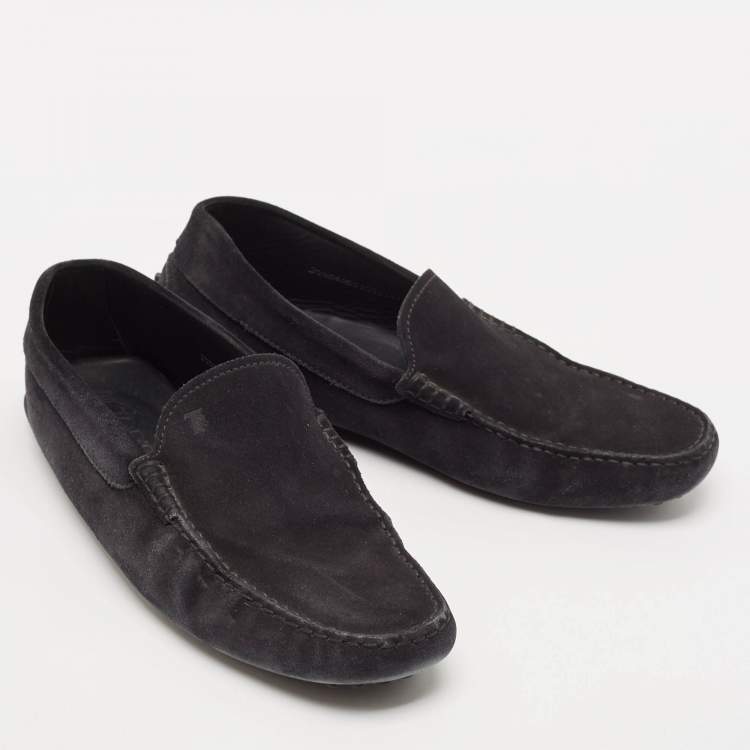 Pre Owned Tod's Black Suede Bow Slip On Loafers Size 41.5