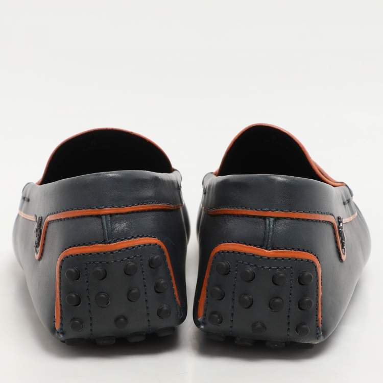 Pre Owned Tod's for Ferrari Blue/Orange Leather Penny Loafers Size 39.5