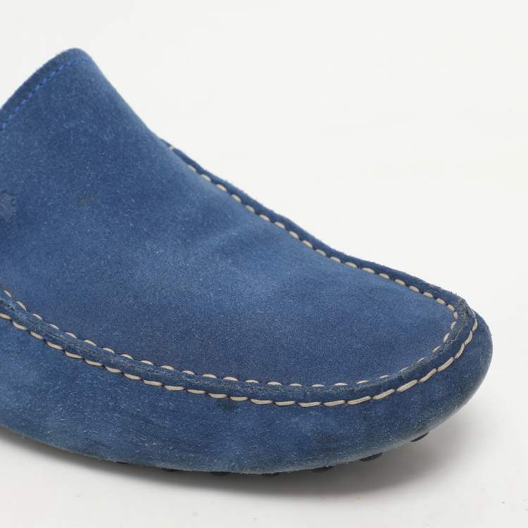 Pre Owned Tod's Blue Suede Gommino Loafers Size 44.5