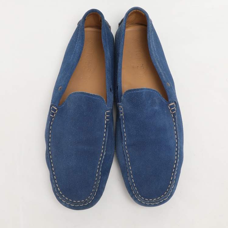 Pre Owned Tod's Blue Suede Gommino Loafers Size 44.5