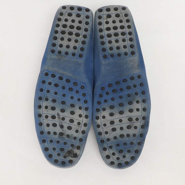 Pre Owned Tod's Blue Suede Gommino Loafers Size 44.5