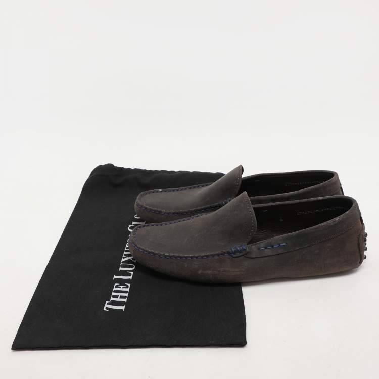 Pre Owned Tod's Grey Nubuck Leather Loafers Size 39.5