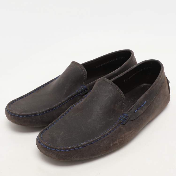 Pre Owned Tod's Grey Nubuck Leather Loafers Size 39.5
