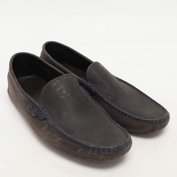 Pre Owned Tod's Grey Nubuck Leather Loafers Size 39.5