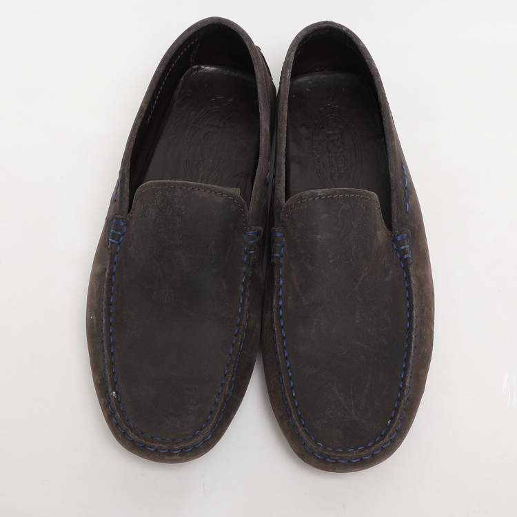 Pre Owned Tod's Grey Nubuck Leather Loafers Size 39.5