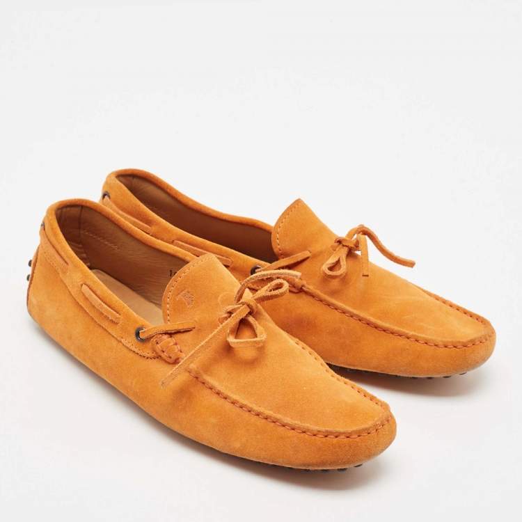 Pre Owned Tod's Orange Suede Bow Slip On Loafers Size 44.5