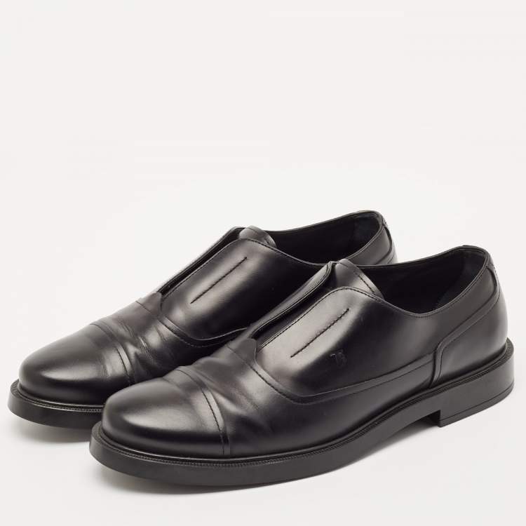 Pre Owned Tod's Black Leather Cap Toe  Slip On Oxfords Size 43