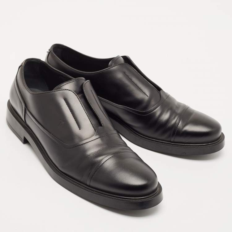 Pre Owned Tod's Black Leather Cap Toe  Slip On Oxfords Size 43