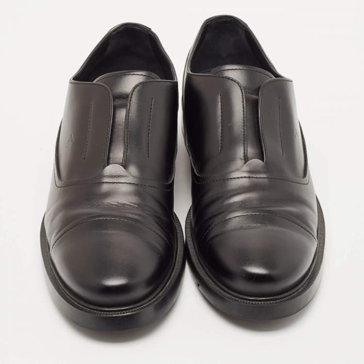 Pre Owned Tod's Black Leather Cap Toe  Slip On Oxfords Size 43