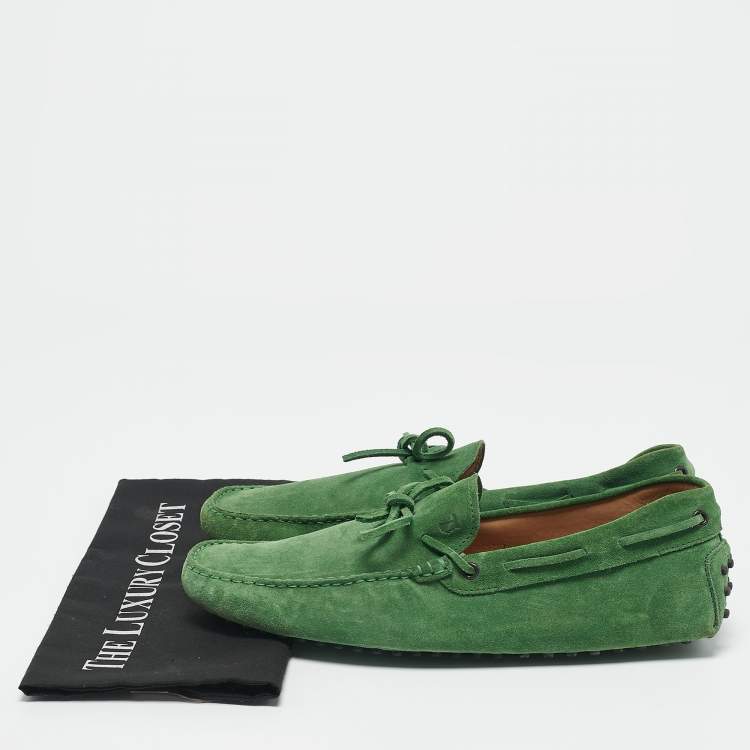 Pre Owned Tod's Green Suede Slip On Driver Loafers Size 44.5
