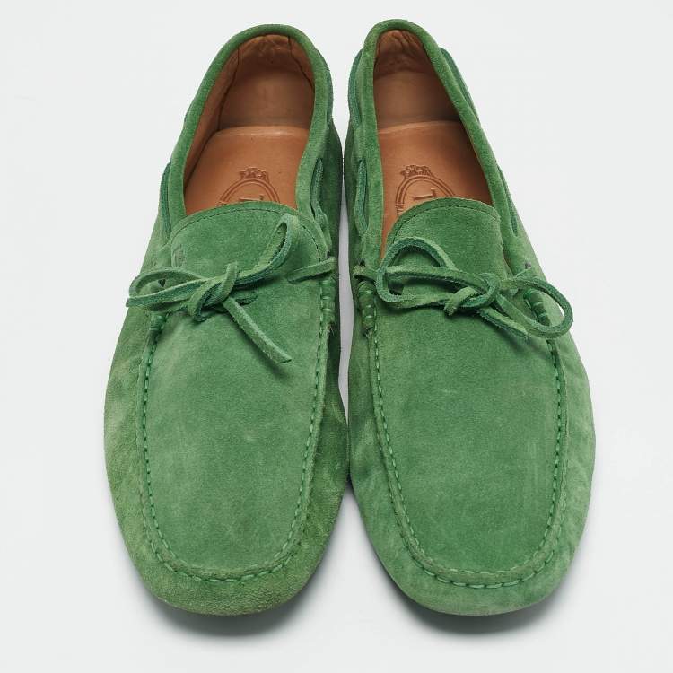 Pre Owned Tod's Green Suede Slip On Driver Loafers Size 44.5
