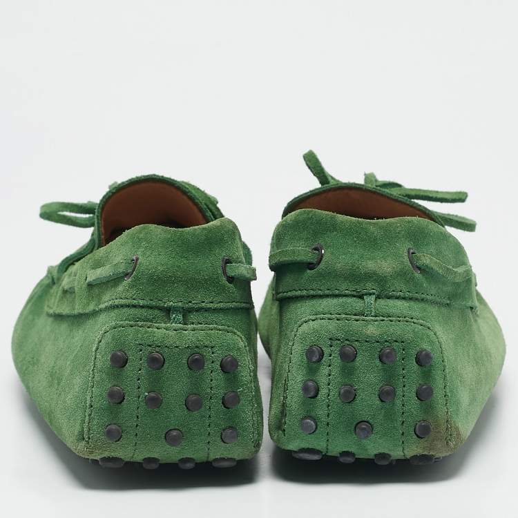 Pre Owned Tod's Green Suede Slip On Driver Loafers Size 44.5