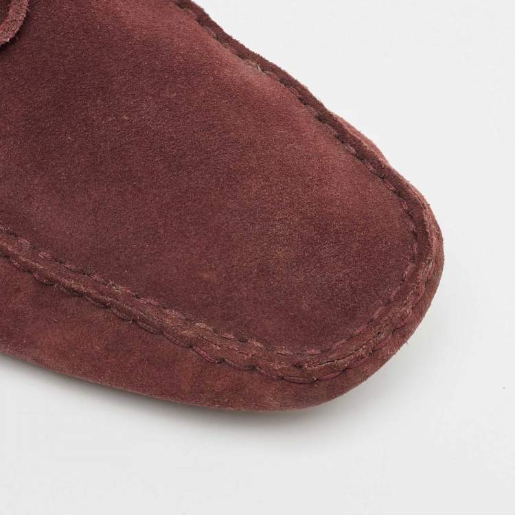 Pre Owned Tod's Dark Burgundy Suede Bow Slip On Loafers Size 44.5