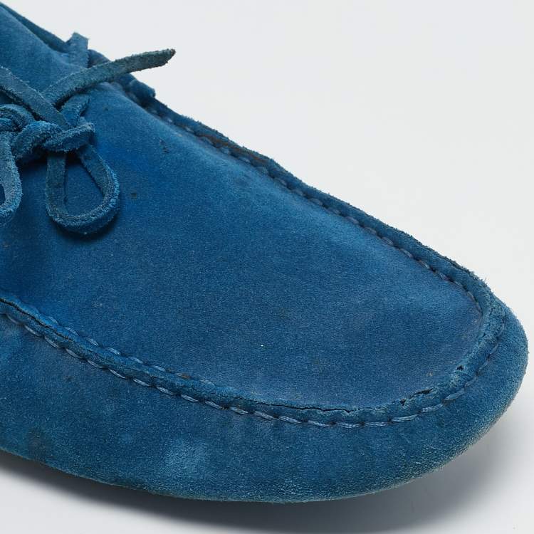 Pre Owned Tod's Blue Suede Slip On Loafers Size 44.5