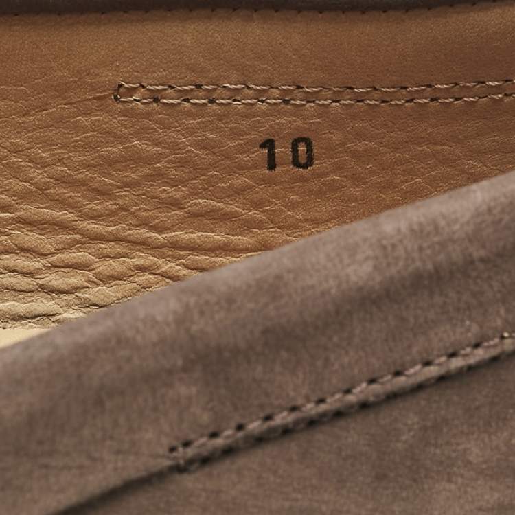 Pre Owned Tod's Dark Brown/Blue Nubuck Bow Slip On Loafers Size 44.5