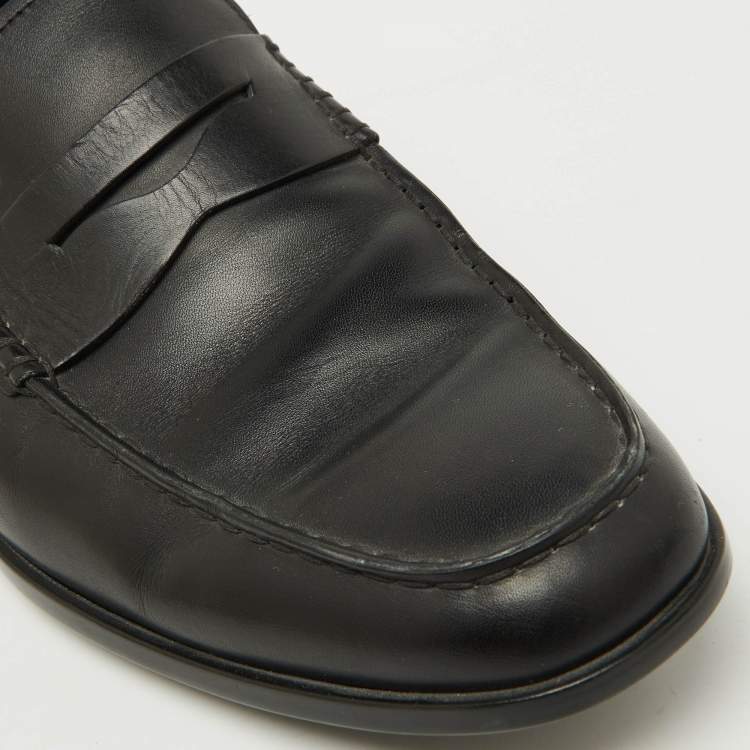 Pre Owned Tod's Black Leather Slip On Penny Loafers Size 42.5