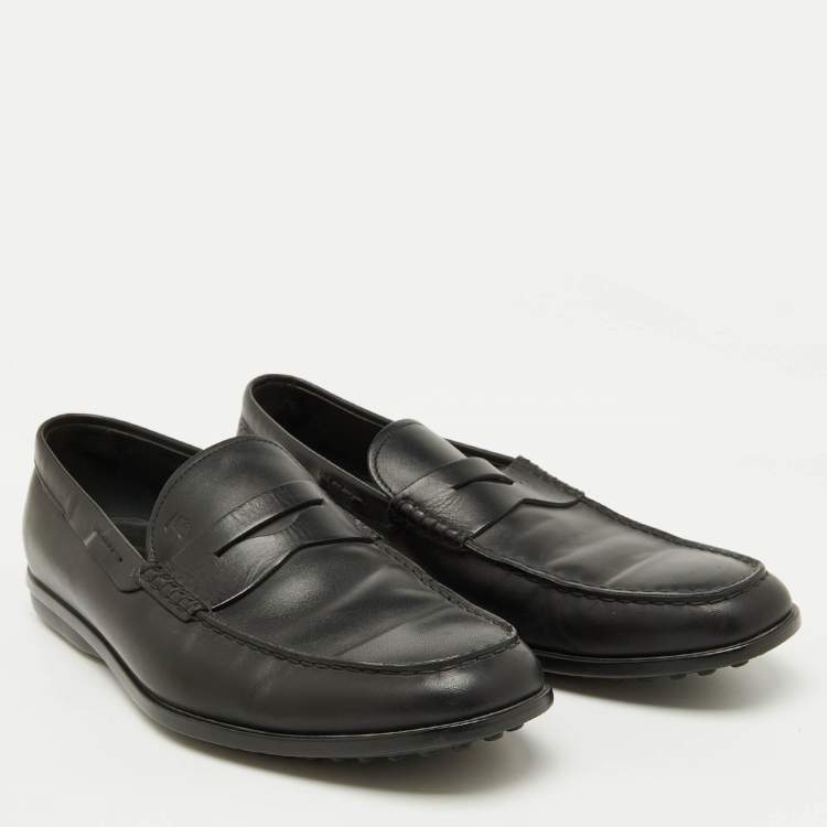 Pre Owned Tod's Black Leather Slip On Penny Loafers Size 42.5
