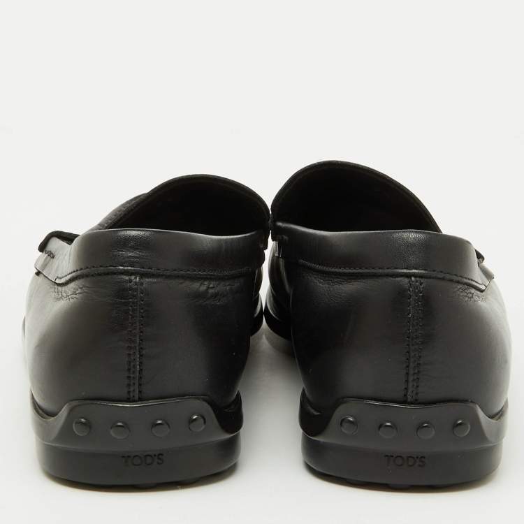 Pre Owned Tod's Black Leather Slip On Penny Loafers Size 42.5