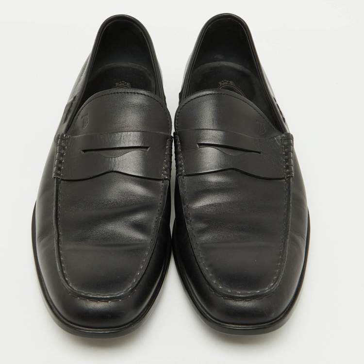 Pre Owned Tod's Black Leather Slip On Penny Loafers Size 42.5