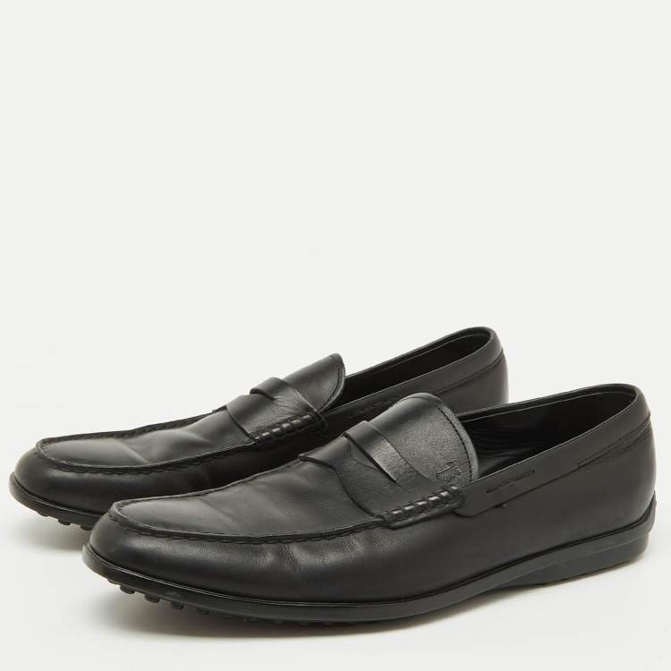 Pre Owned Tod's Black Leather Slip On Penny Loafers Size 42.5