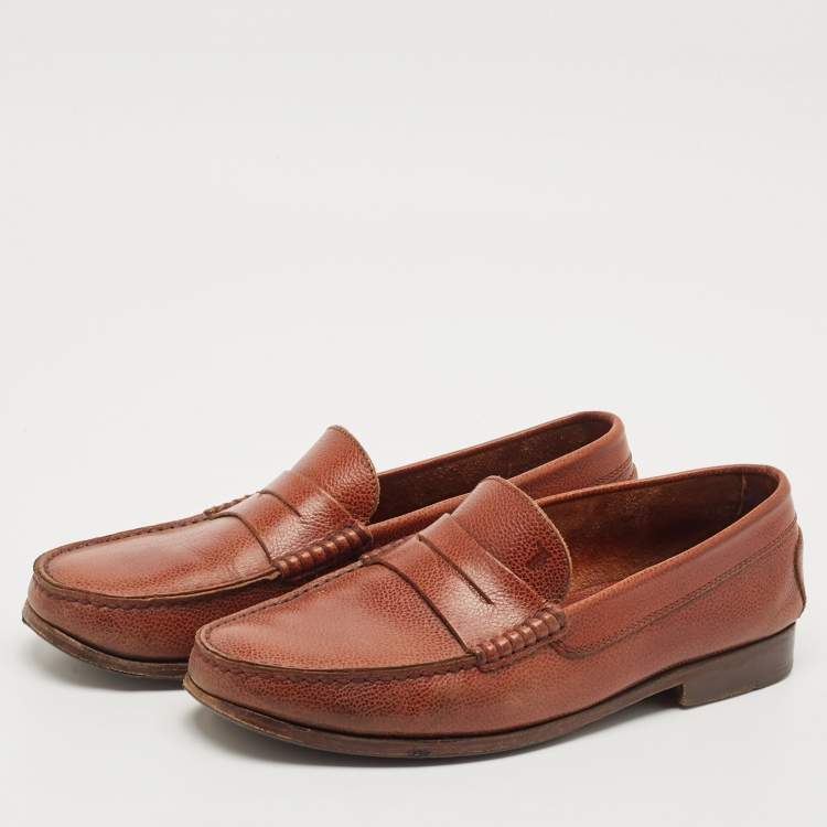 Pre Owned Tod's Brown Leather Penny Slip On Loafers Size 41.5