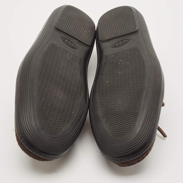 Pre Owned Tod's Dark Brown Suede Driver Loafers Size 41.5