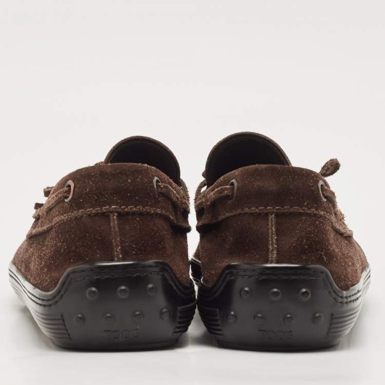 Pre Owned Tod's Dark Brown Suede Driver Loafers Size 41.5