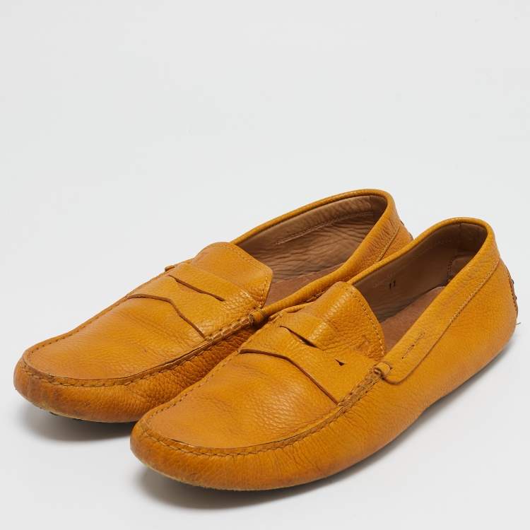 Pre Owned Tod's Yellow Leather Slip On Loafers Size 45.5