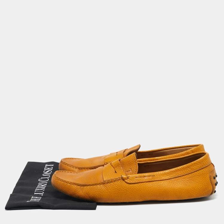 Pre Owned Tod's Yellow Leather Slip On Loafers Size 45.5