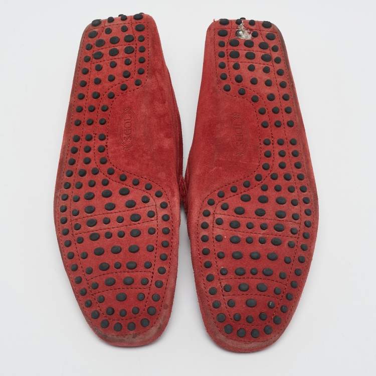 Pre Owned Tod's Red Suede Slip On Loafers Size 43