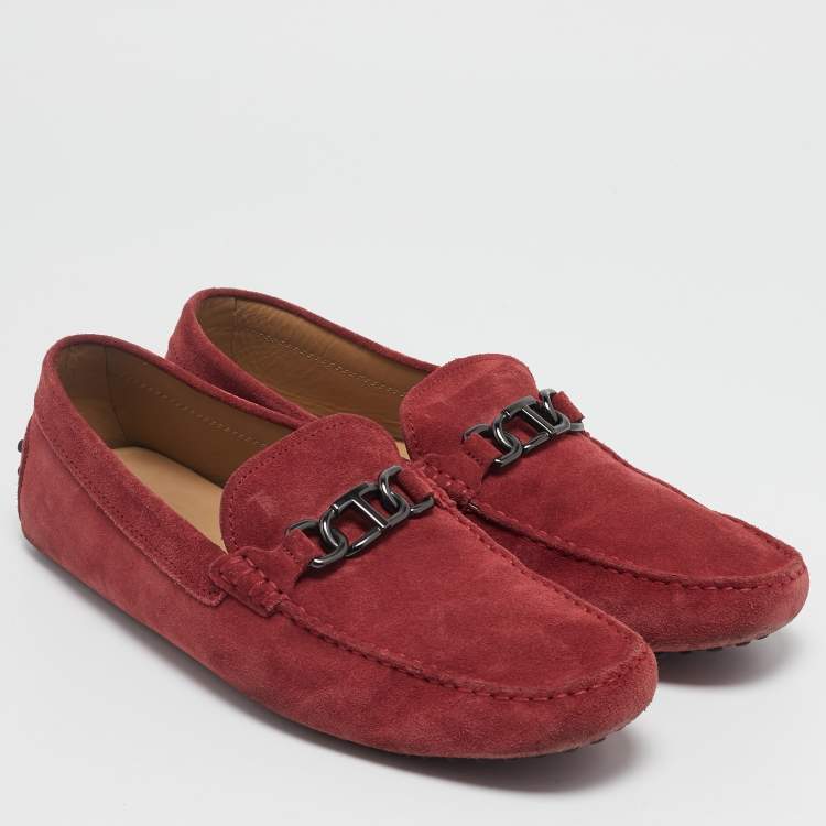 Pre Owned Tod's Red Suede Slip On Loafers Size 43