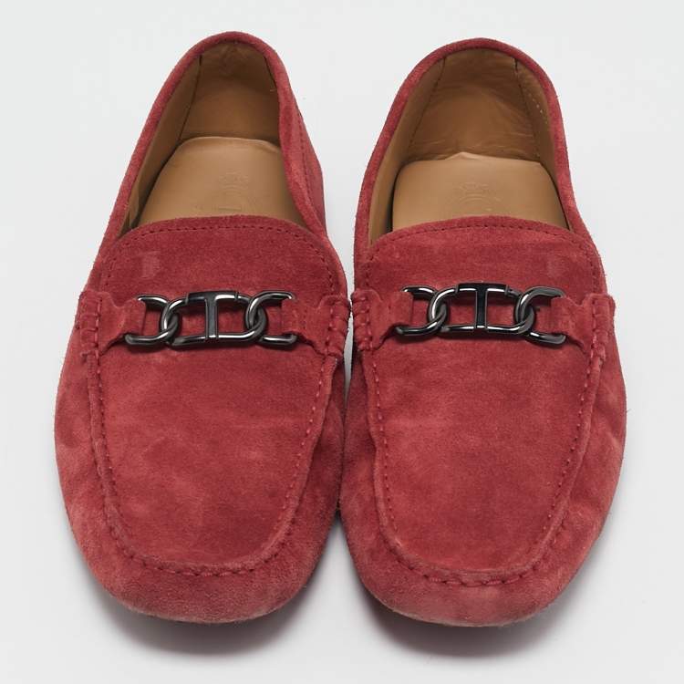 Pre Owned Tod's Red Suede Slip On Loafers Size 43