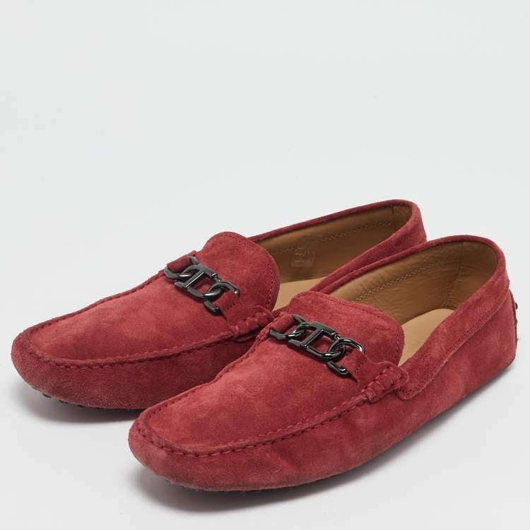 Pre Owned Tod's Red Suede Slip On Loafers Size 43