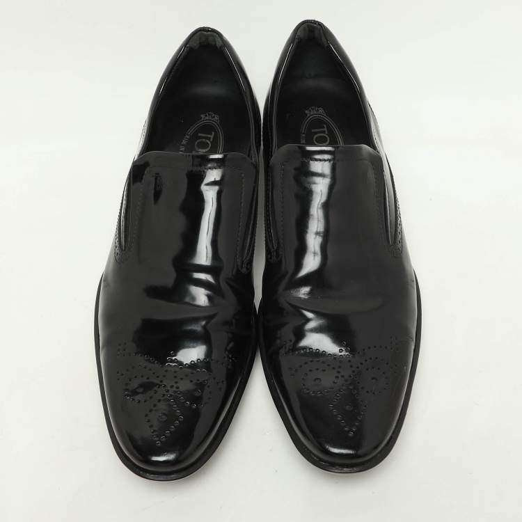Pre Owned Tod's Black Patent Leather Moccasins Size 44.5