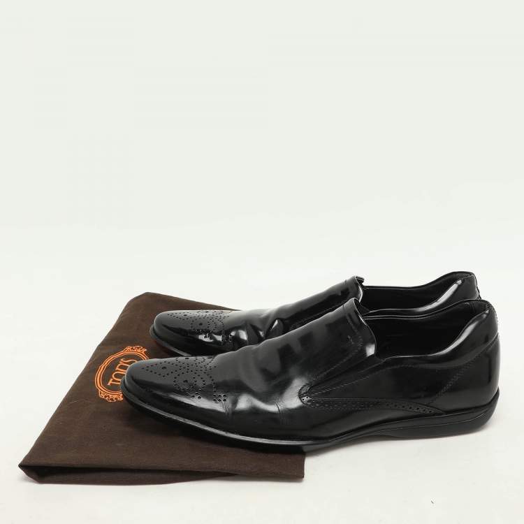 Pre Owned Tod's Black Patent Leather Moccasins Size 44.5